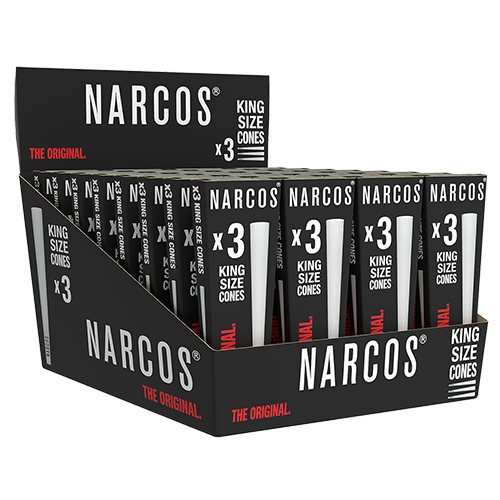 NARCOS CONES PRE-ROLLED MADE WITH NATURAL, ARABIC GUM & PREMIUM FRANCE PAPER / DISPLAY 32/ 4953