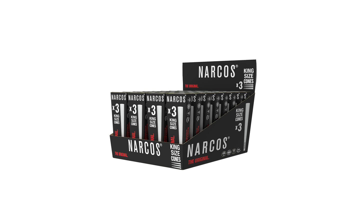 NARCOS CONES PRE-ROLLED MADE WITH NATURAL, ARABIC GUM & PREMIUM FRANCE PAPER / DISPLAY 32/ 4953