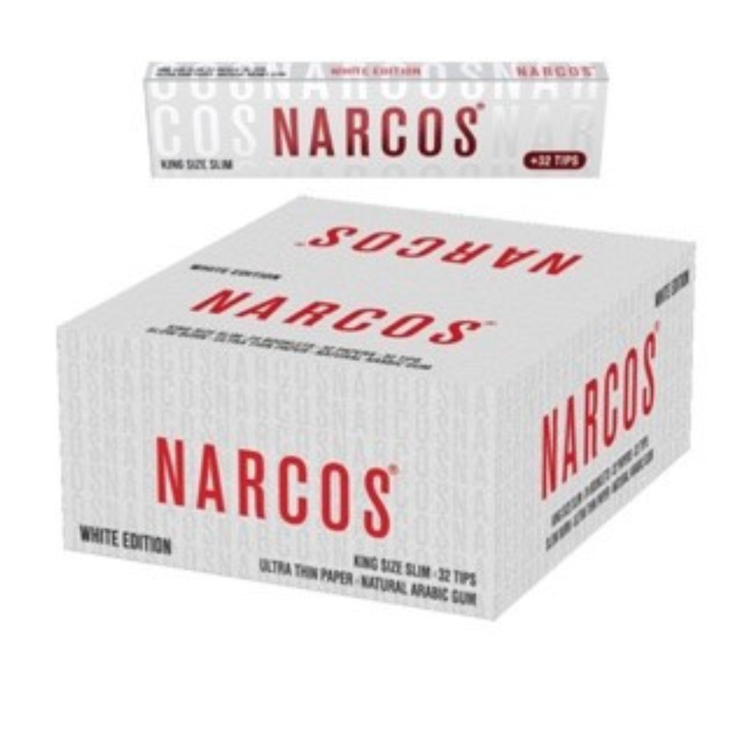 NARCOS ROLLING PAPER WHITE EDITION / KING SIZE SLIM + 32 TIPS / DISPLAY 24 PIECES / 4961