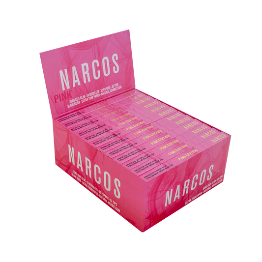 NARCOS ROLLING PAPER PINK EDITION / KING SIZE SLIM + 32 TIPS / DISPLAY 24