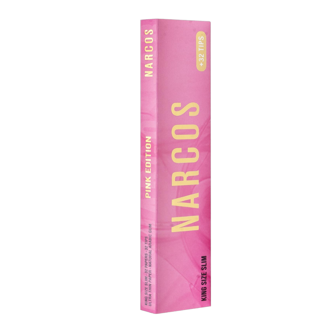 NARCOS ROLLING PAPER PINK EDITION / KING SIZE SLIM + 32 TIPS / DISPLAY 24