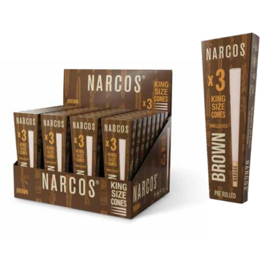 NARCOS BROWN CONES PRE-ROLLED MADE WITH NATURAL, ARABIC GUM & PREMIUM FRANCE PAPER / DISPLAY 32/ 4851