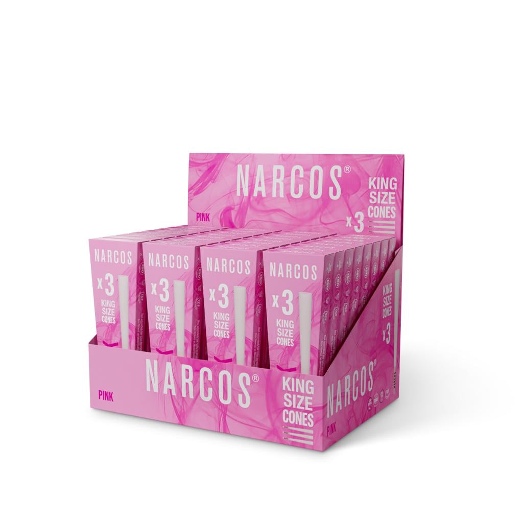 NARCOS PINK CONES PRE-ROLLED MADE WITH NATURAL, ARABIC GUM & PREMIUM FRANCE PAPER / DISPLAY 32/ 4852