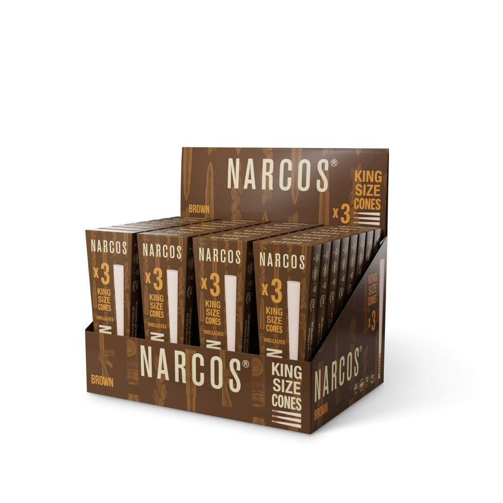 NARCOS BROWN CONES PRE-ROLLED MADE WITH NATURAL, ARABIC GUM & PREMIUM FRANCE PAPER / DISPLAY 32/ 4851