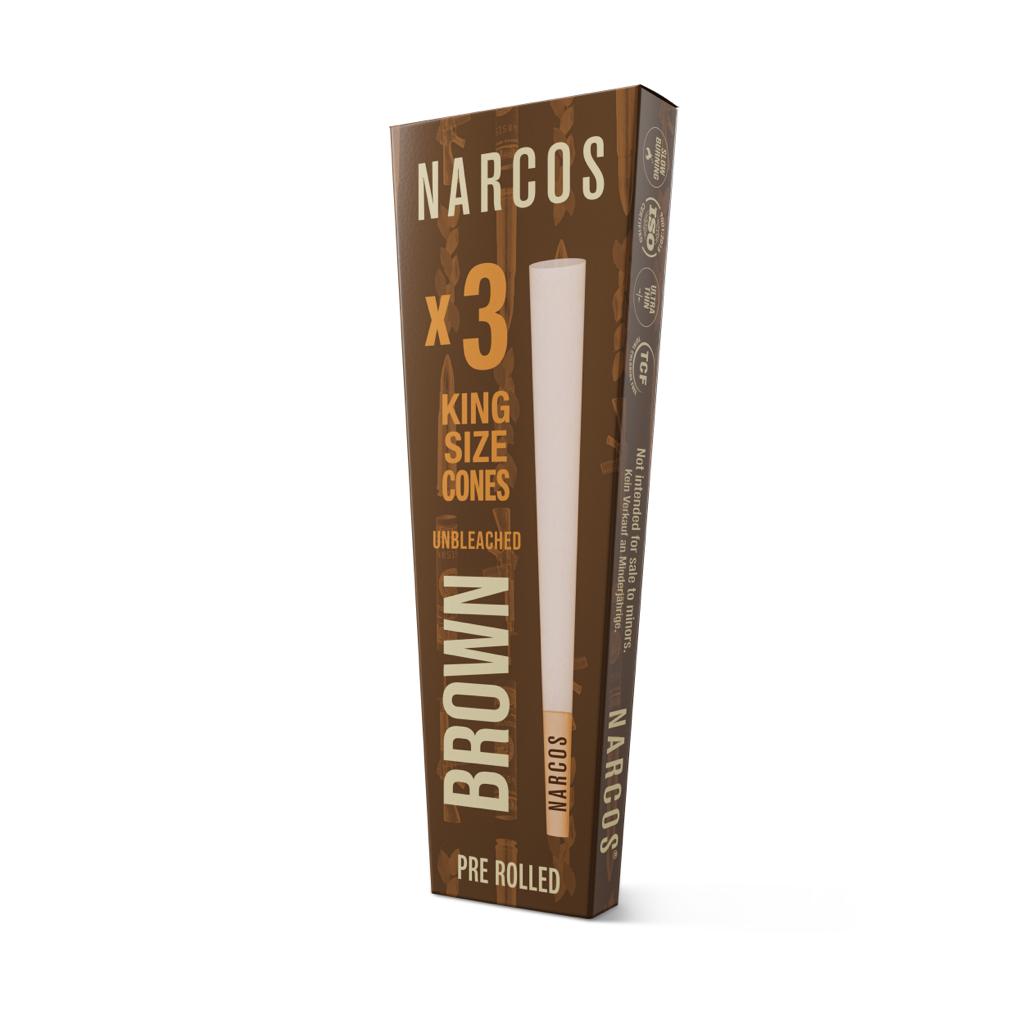 NARCOS BROWN CONES PRE-ROLLED MADE WITH NATURAL, ARABIC GUM & PREMIUM FRANCE PAPER / DISPLAY 32/ 4851