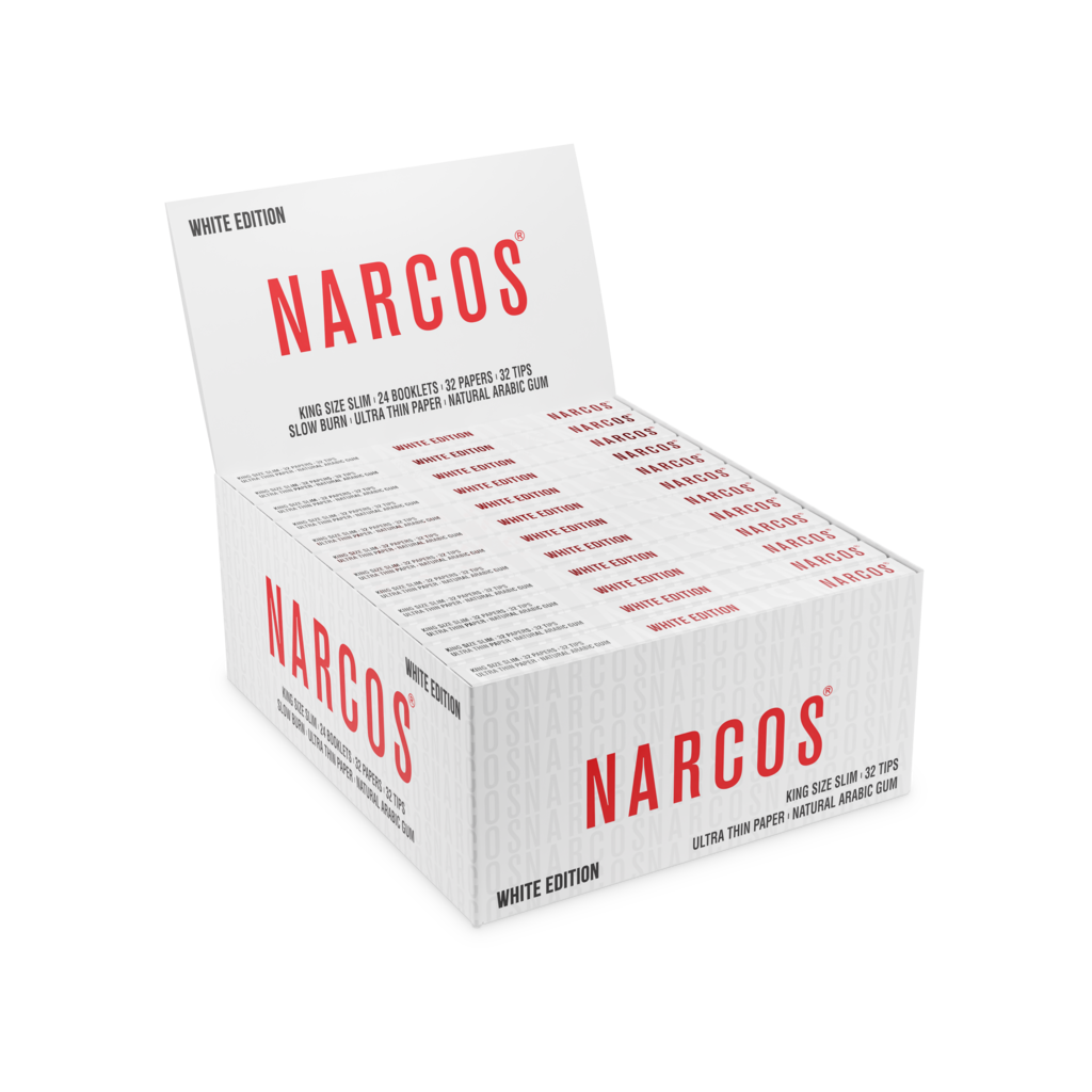 NARCOS ROLLING PAPER WHITE EDITION / KING SIZE SLIM + 32 TIPS / DISPLAY 24 PIECES / 4961