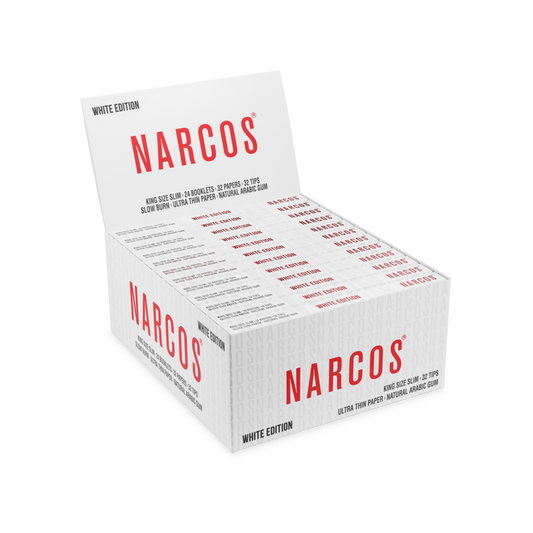 NARCOS ROLLING PAPER WHITE EDITION / KING SIZE SLIM + 32 TIPS / DISPLAY 24 PIECES / 4961