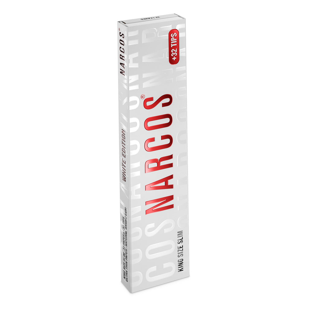 NARCOS ROLLING PAPER WHITE EDITION / KING SIZE SLIM + 32 TIPS / DISPLAY 24 PIECES / 4961