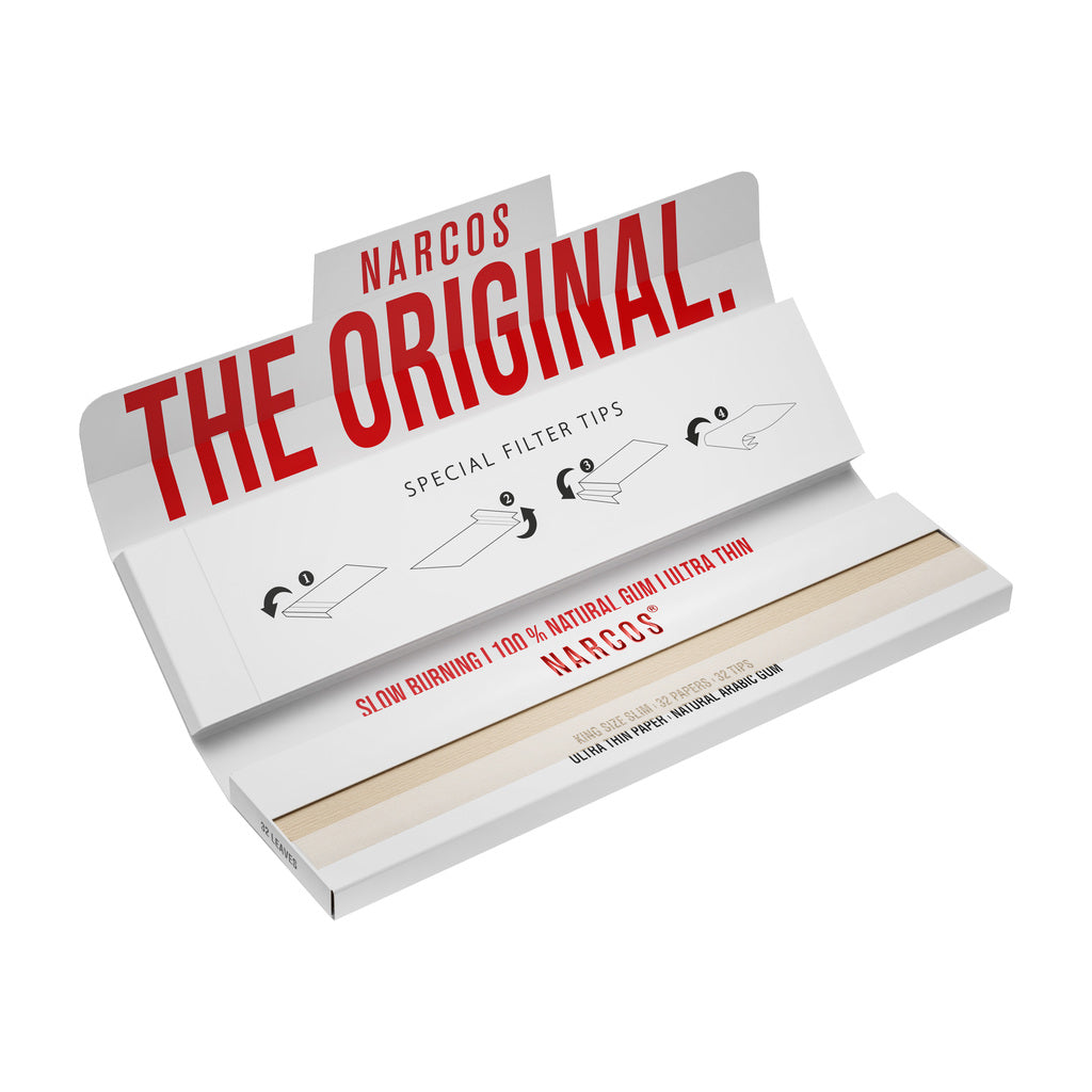 NARCOS ROLLING PAPER WHITE EDITION / KING SIZE SLIM + 32 TIPS / DISPLAY 24 PIECES / 4961