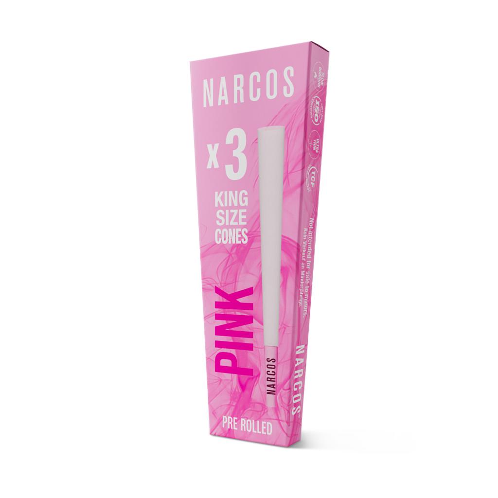 NARCOS PINK CONES PRE-ROLLED MADE WITH NATURAL, ARABIC GUM & PREMIUM FRANCE PAPER / DISPLAY 32/ 4852